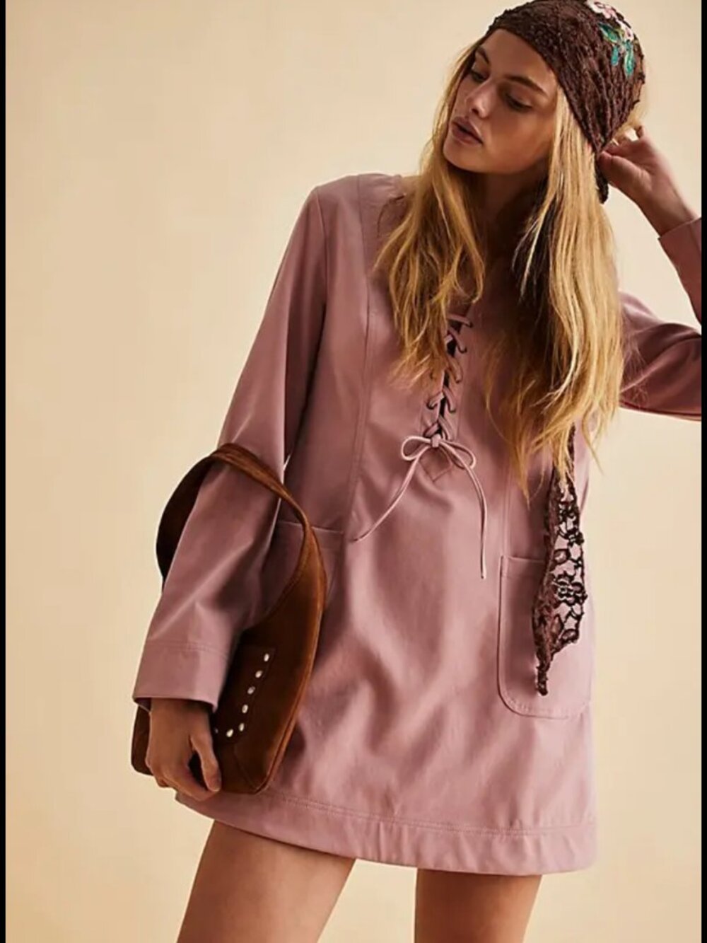 NWT Free People Bradley Faux Suede Mini Dress in Pink Zephyr